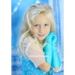 Frozen Princess Elsa Sparkle Crystal Bling Rhinestone Snowflakes Light Blue Elbow Length Gloves C281